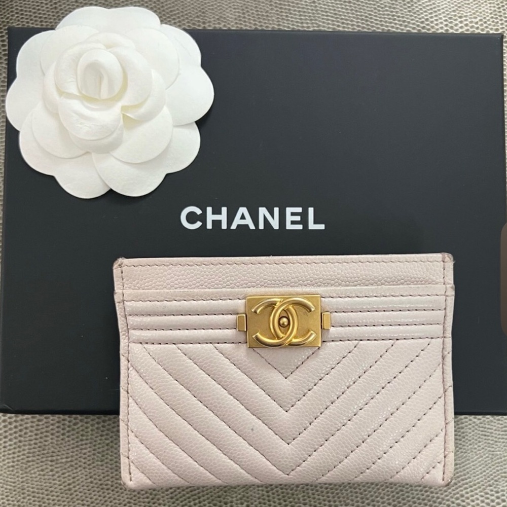 CHANEL Boy Card Holder with Gold Accent